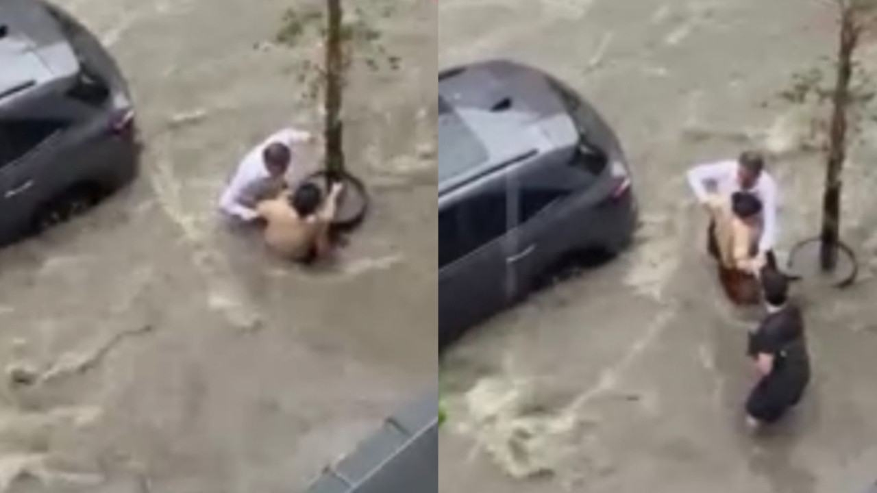 İstanbul'un göbeğinde can pazarı! Sel sularına kapılan kadın böyle kurtarıldı...