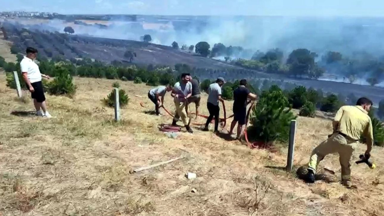 Tekirdağ Çerkezköy'de korkutan yangın! Alevler evlerin dibine kadar geldi